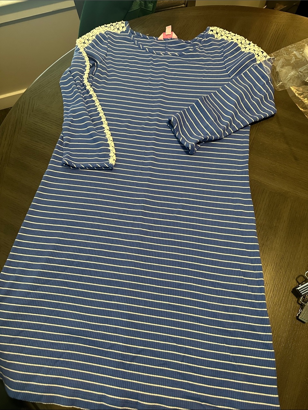 Lilly Pulitzer Blue and White Striped Ribbed Crew Top